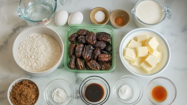 Ingredients for sticky toffee pudding