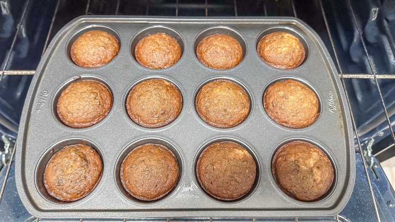 Baked sticky toffee puddings in muffin tin