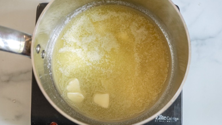 Melted butter in saucepan