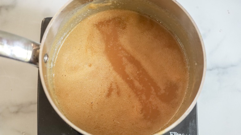 Toffee sauce in saucepan
