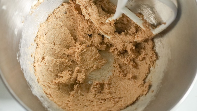 Beaten butter and brown sugar in stand mixer bowl