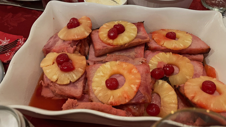 ham canned pineapple rings and maraschino cherries