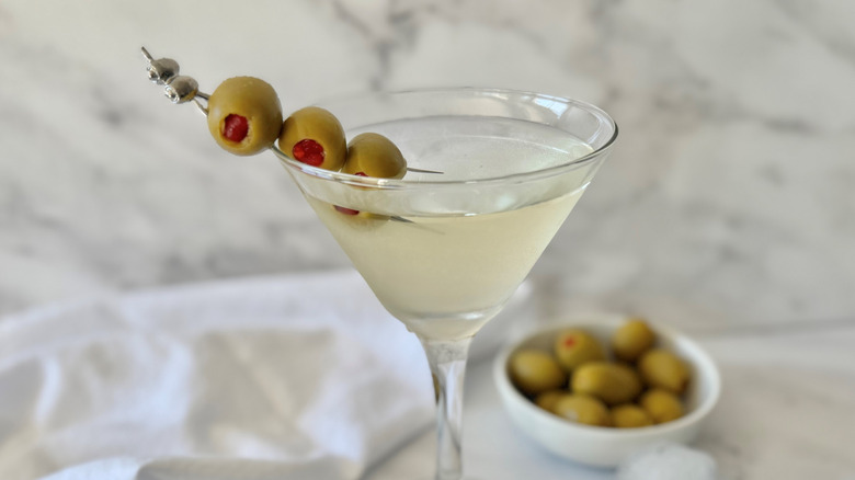 Martini with olive garnish