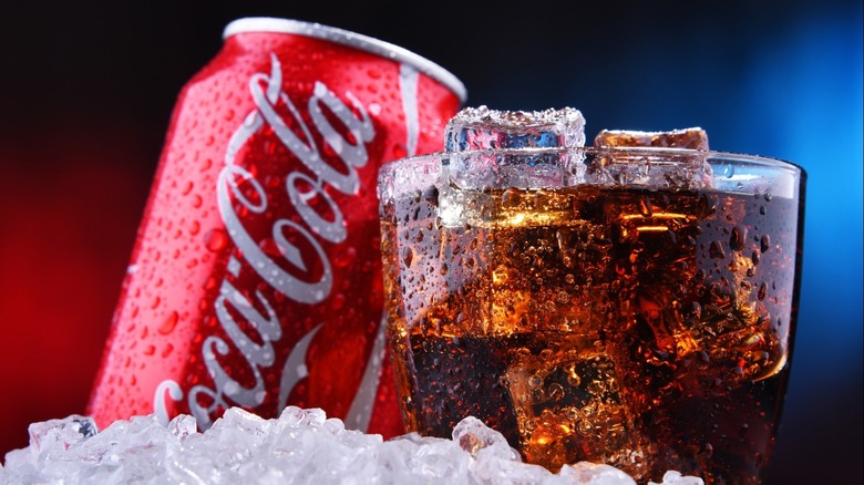 Coca-Cola in a glass with ice