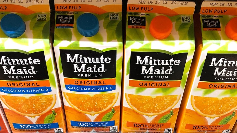 Minute Maid orange juice on the grocery store shelf