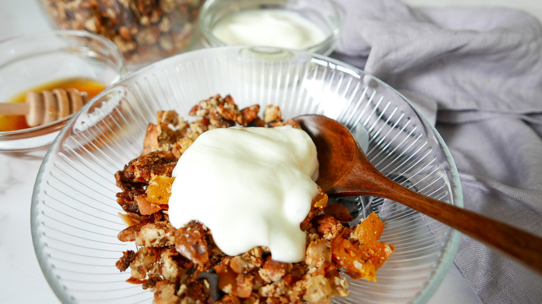 bowl of muesli with yogurt on top