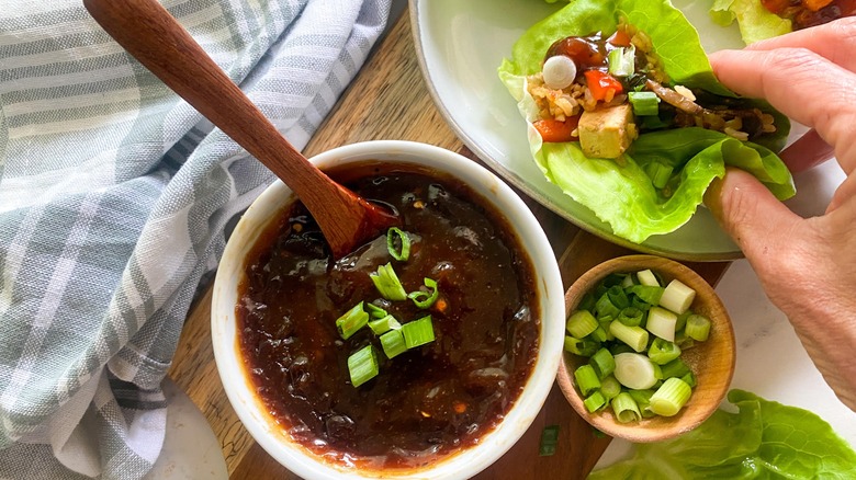 Korean BBQ sauce with lettuce wraps