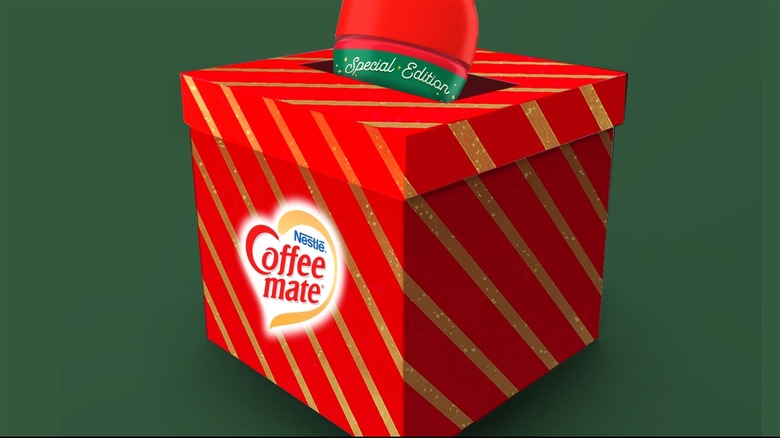 Red holiday box with Coffee Mate logo