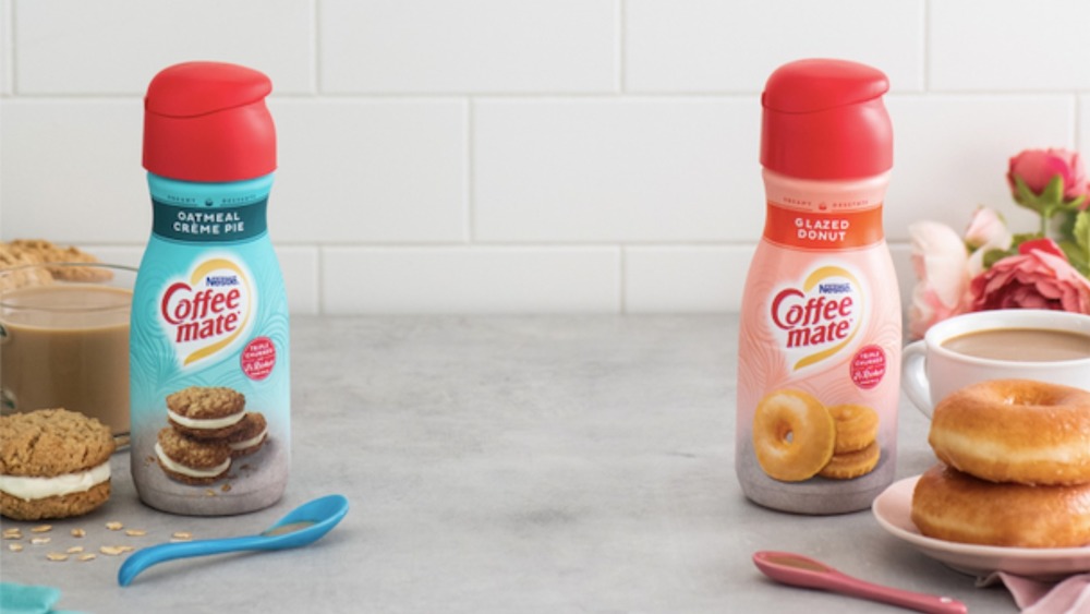 bottles of oatmeal creme pie and glazed donut creamers