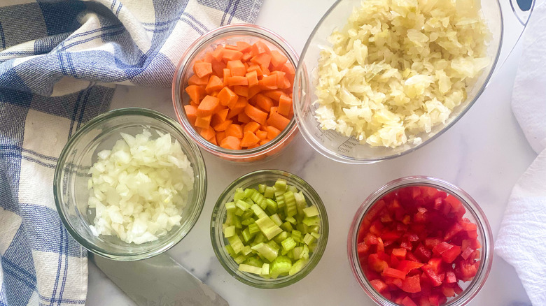 diced veggies for sauerkraut salad