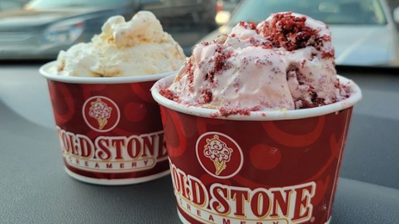 two cups of Cold Stone ice cream