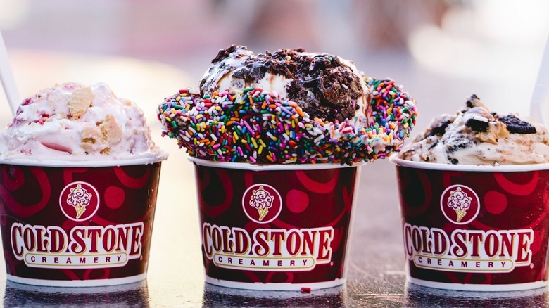 Three cups of Cold Stone Creamery ice cream