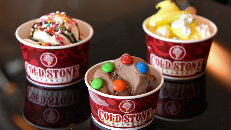 three bowls of cold stone ice cream