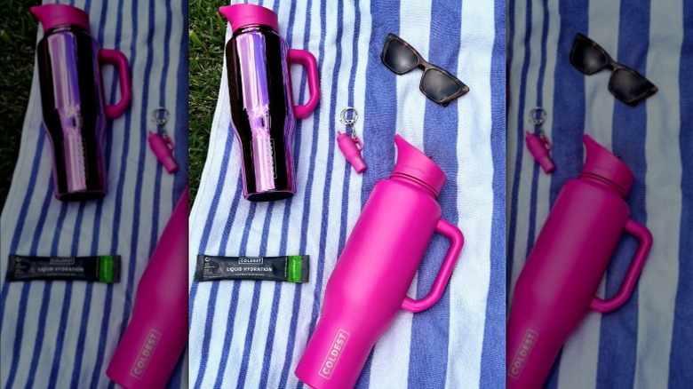 Coldest water bottler on beach towel