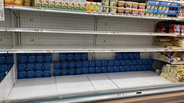 An empty egg section at a grocery store. 