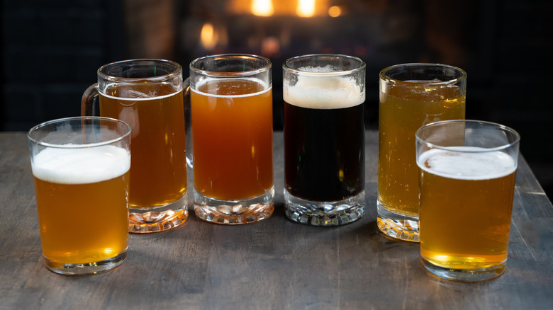 Assorted beers in glasses