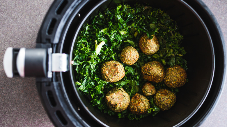 falafel and kale in an air fryer