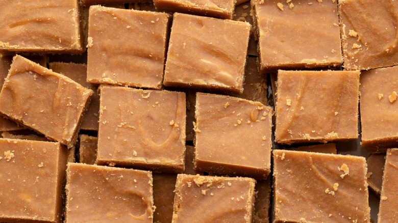Squares of caramel brown fudge 