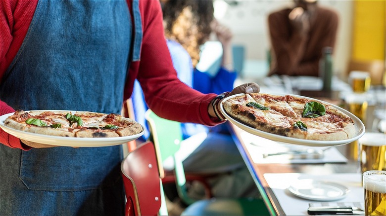 Pizza served in a restaurant 