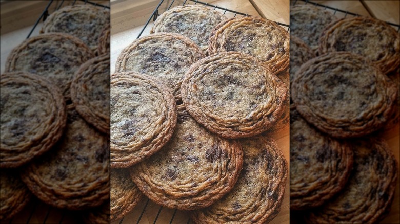 Pan banging cookies cooling on rack
