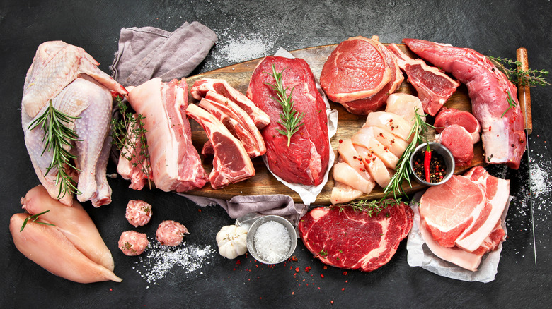 various cuts of raw meat