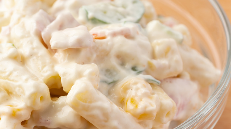 Macaroni salad with heavy cream dressing