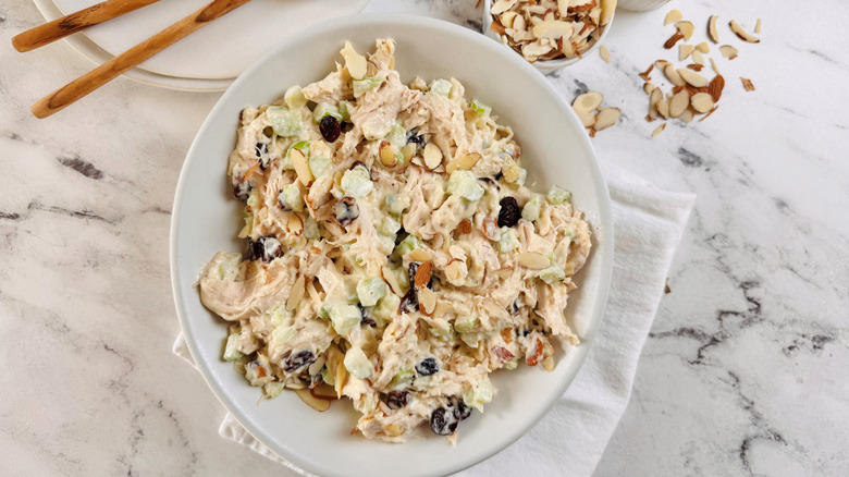 Cranberry almond chicken salad in bowl