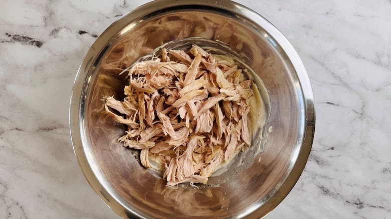 Shredded chicken in bowl