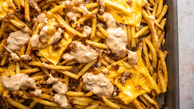 animal style fries with cheese and sauce