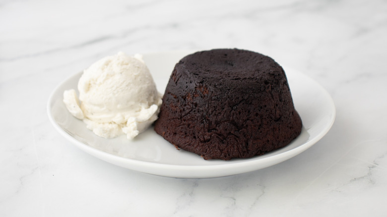 chocolate lava cake with vanilla ice cream