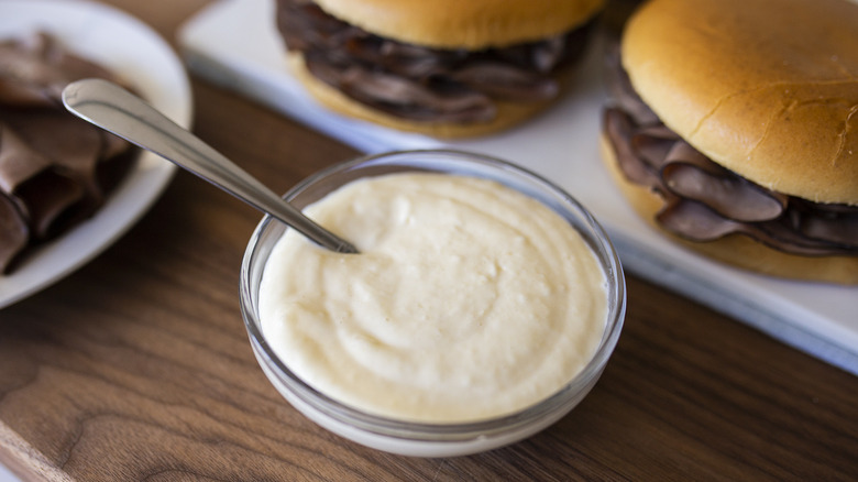 A dish of copycat Arby's Horsey Sauce
