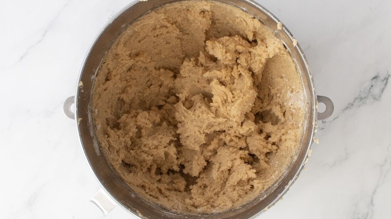 Cookie dough in mixing bowl