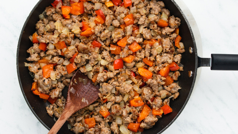 cooked sausage with vegetables