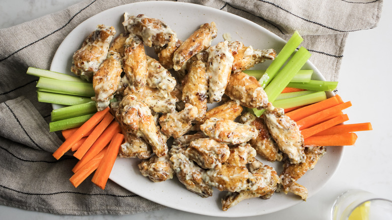 parmesan garlic wings on platter