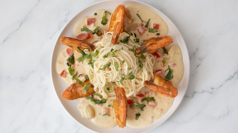 Shrimp scampi on plate