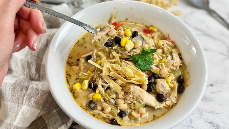 Bowl of chicken tortilla soup