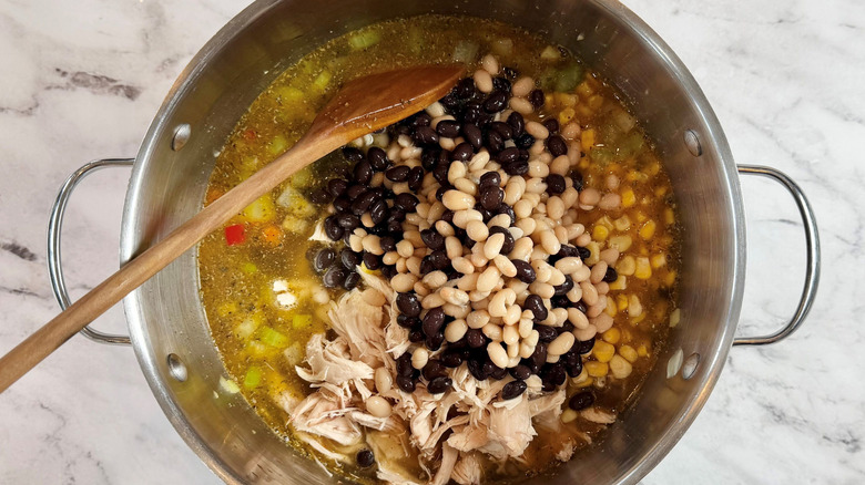 Soup with beans in pot