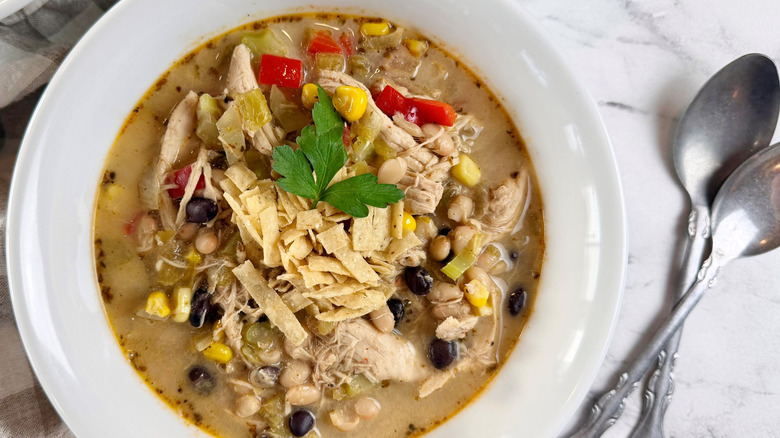 Bowl of chicken tortilla soup