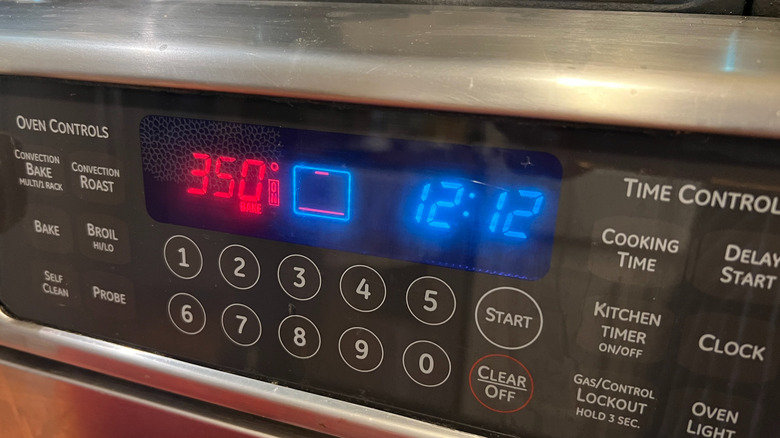 Oven temperature screen set to 350 F
