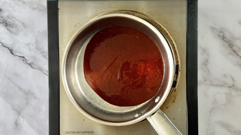 Saucepan sitting on heating element