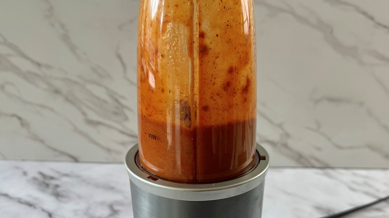Red sauce blending in blender