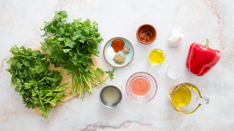 red chimichurri ingredients on table