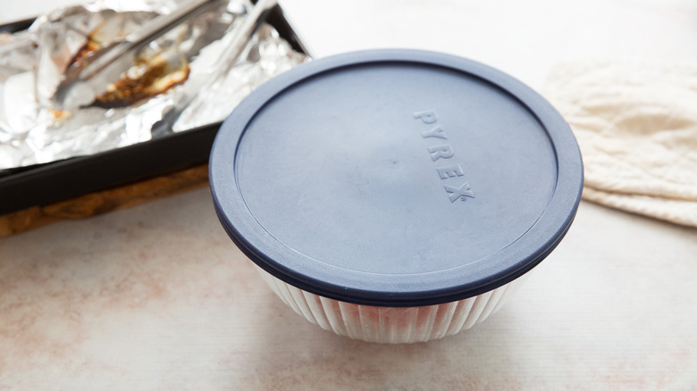covered Pyrex dish on table