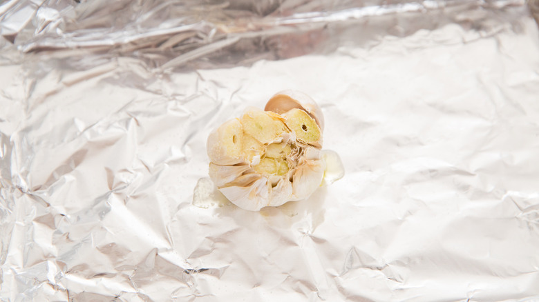 seasoned garlic on aluminum foil