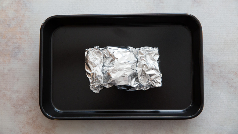 foil packet on roasting pan