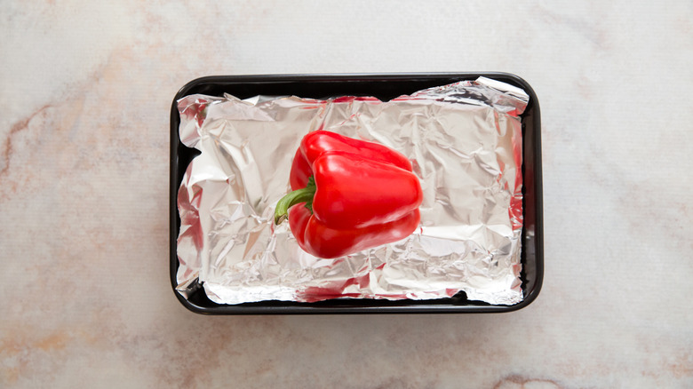 bell pepper in roasting pan