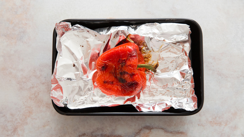 roasted pepper in roasting pan