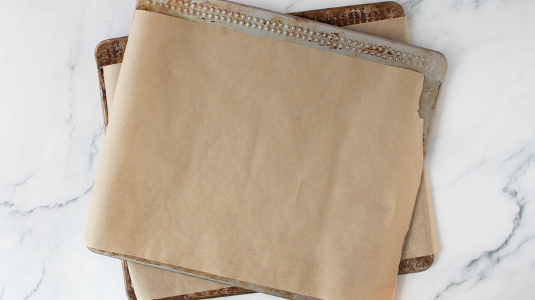 Baking sheets lined with parchment paper