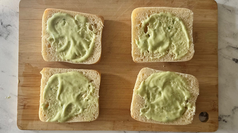 bread topped with green spread
