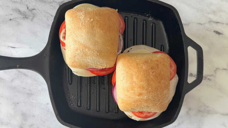 sandwiches in a black pan